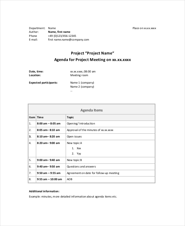 project management meeting agenda template