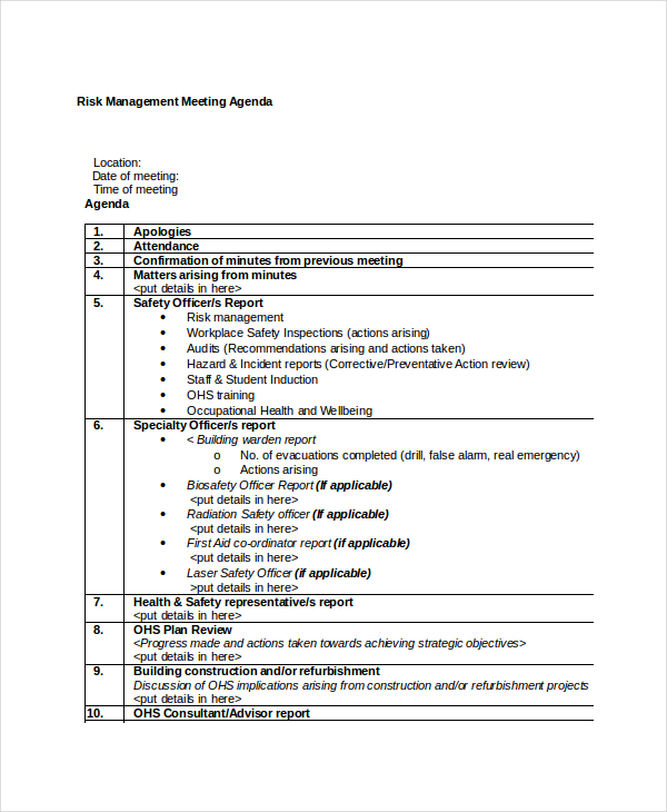 risk management meeting agenda