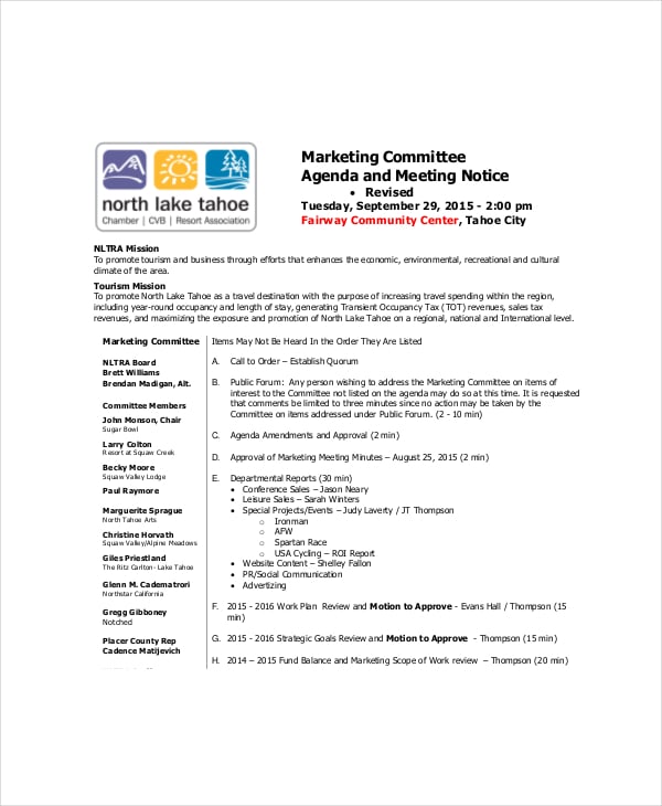 marketing committee meeting agenda