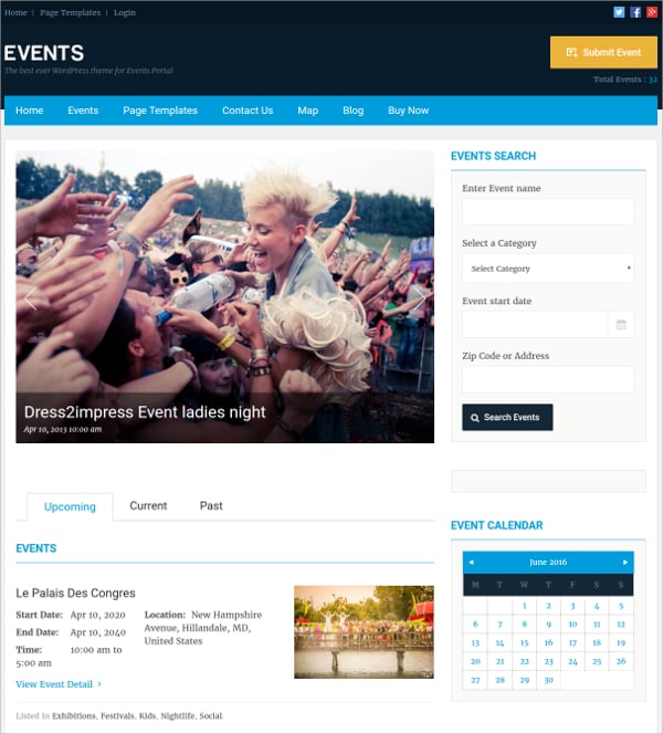 events directory wordpress theme