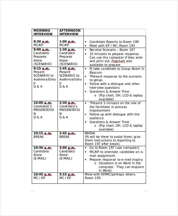 Interview Schedule Template - 11+ Free Word, PDF Documents