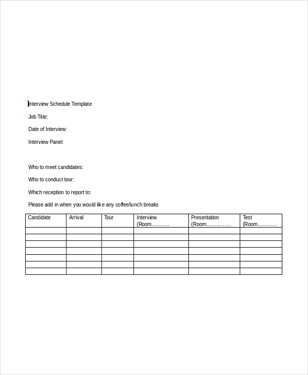 Interview Schedule Template 11 Free Word PDF Documents