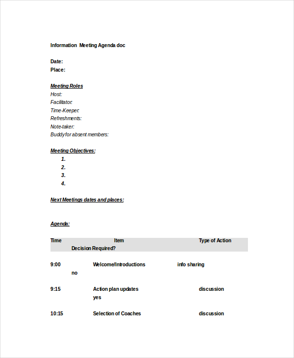 information microsoft meeting agenda template