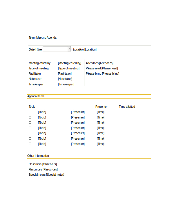 microsoft team meeting agenda template