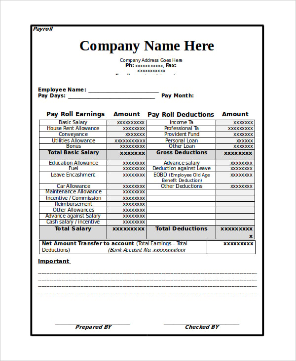 company printable payroll template