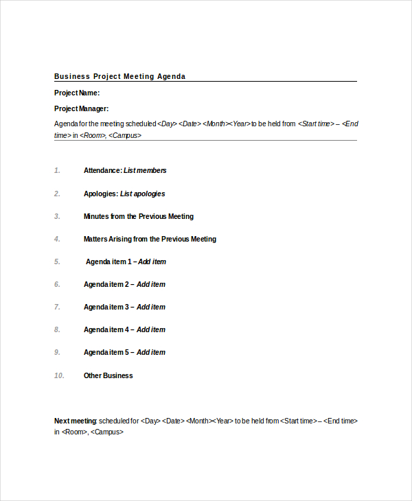9 Project Meeting Agenda Template Word PDF