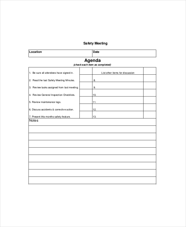 Construction Pre Shift Safety Meeting Template prntbl