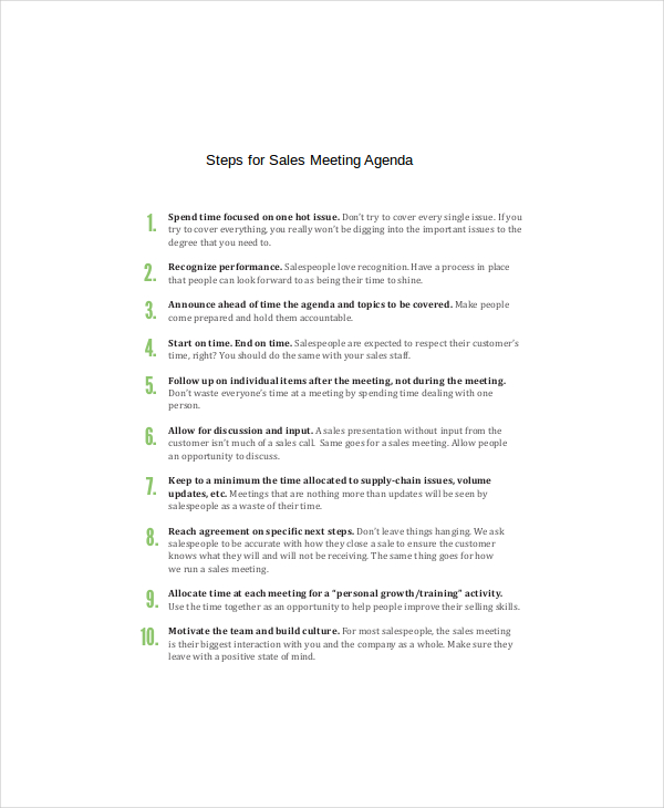 steps for sales meeting agenda