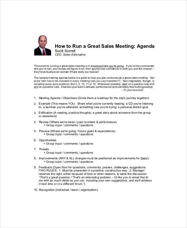 sales meeting agenda template