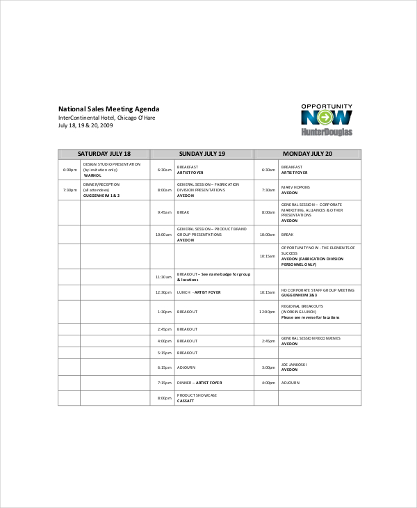 national sales meeting agenda