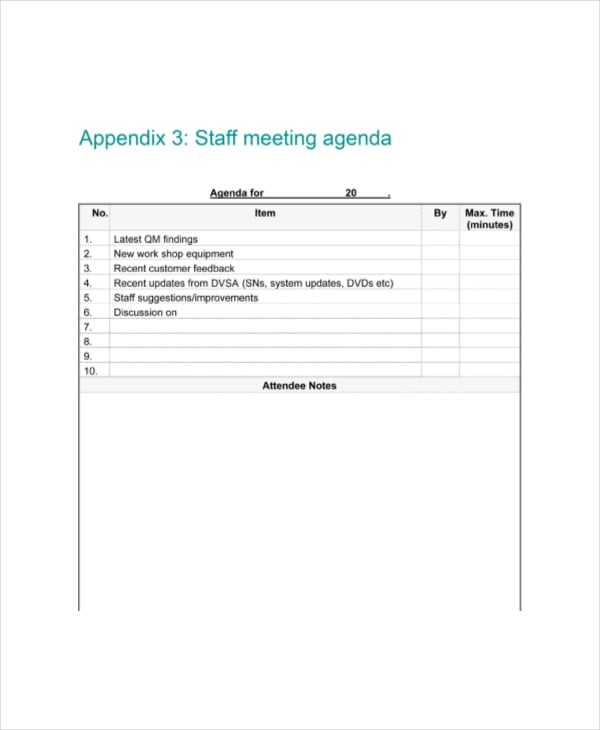 appendix staff meeting agenda