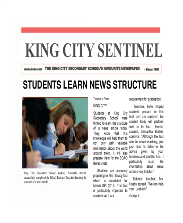 free newspaper templates for students