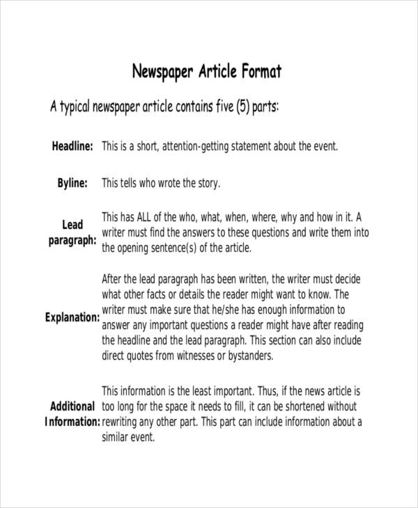 newspaper article template