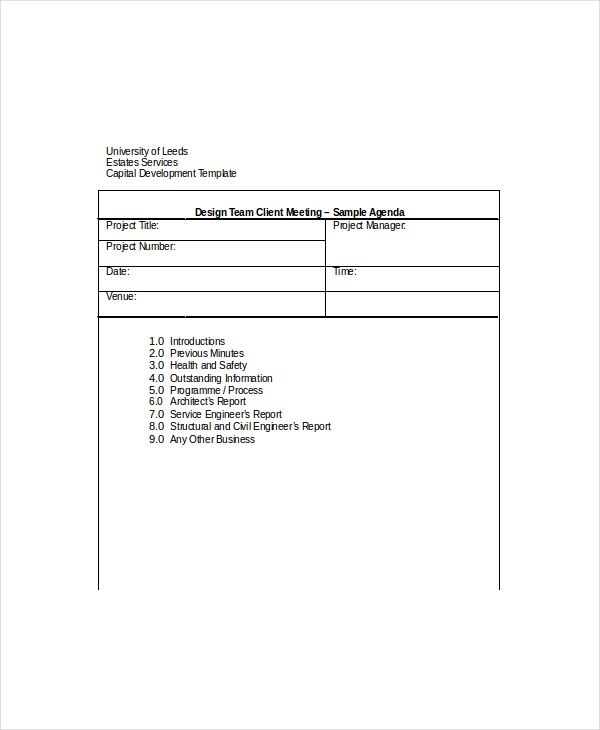 design team meeting agenda template