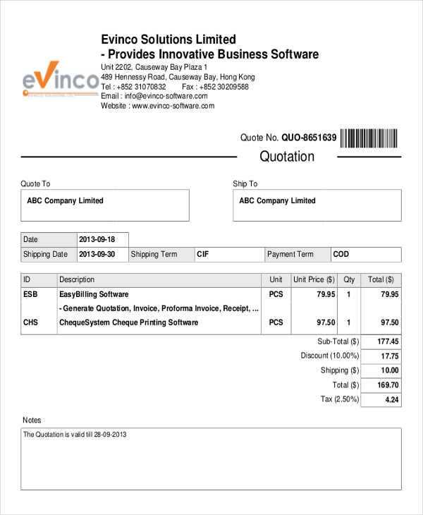 Quotation Format Templates - Free PDF, Excel Format 