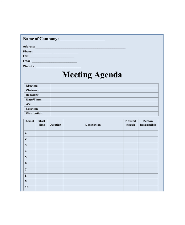 11+ Blank Meeting Agenda Templates – Free Sample, Example Format Download