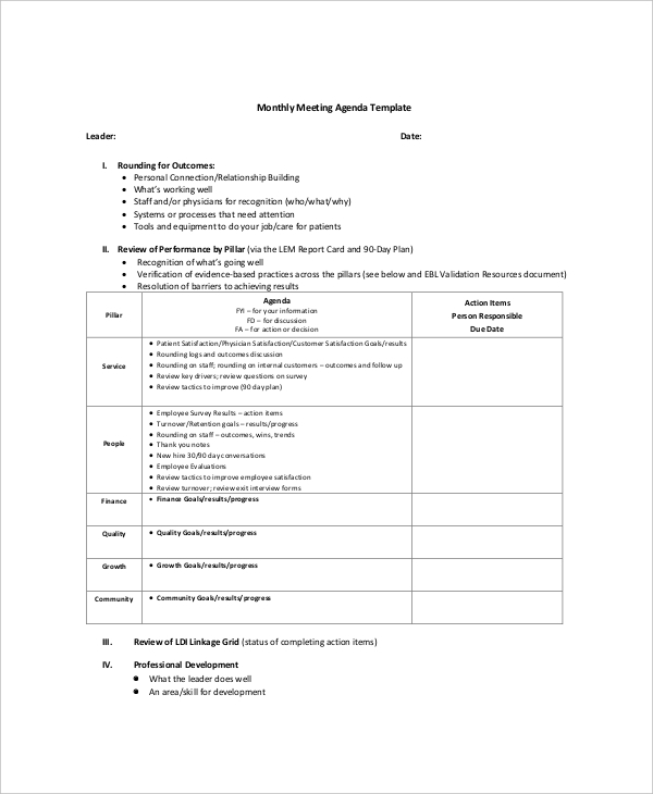 Blank Meeting Agenda Template