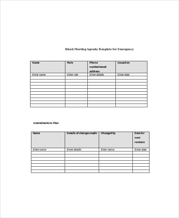 blank meeting agenda template for emergency example