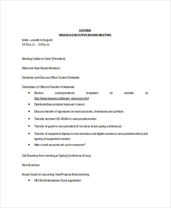 Sample Meeting Agenda Waterserre