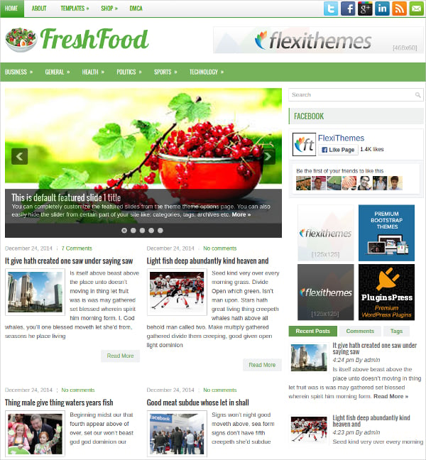 fresh food free responsive wordpress website theme