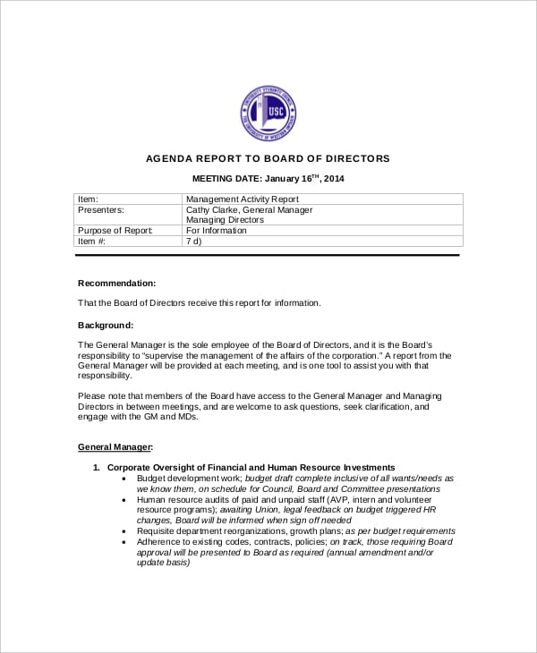 board of directors meeting agenda template to share responsibility sample