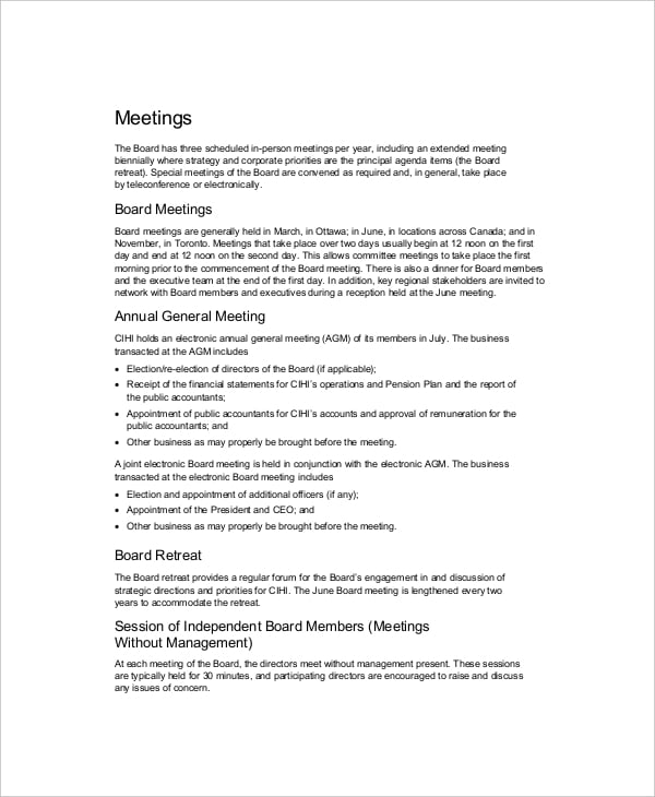 sample board of directors meeting agenda to company policy