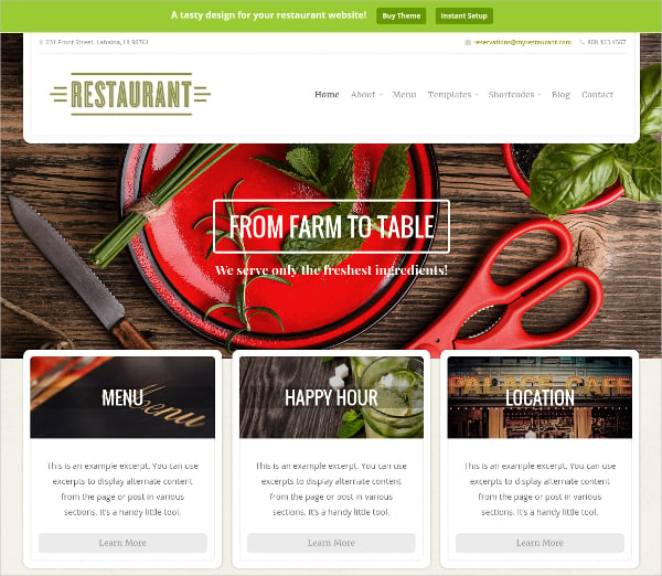delicious food restaurant website theme