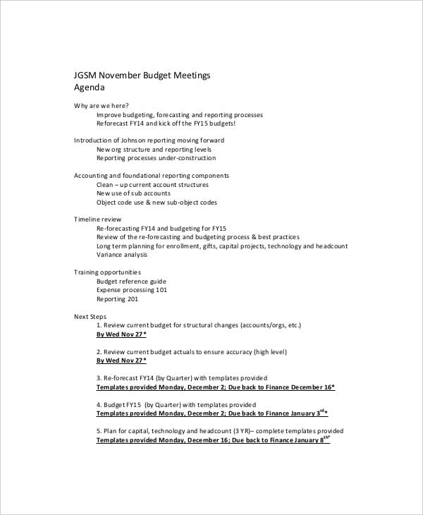 jgsm november budget meeting agenda example