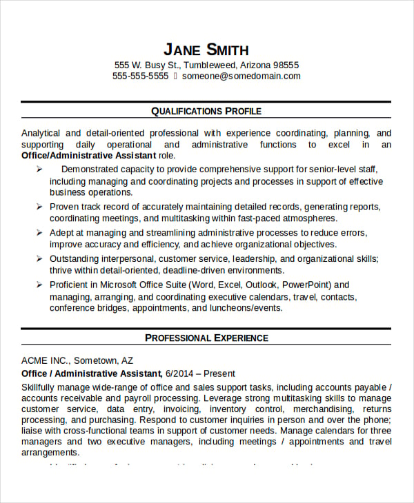 senior administrative office assistant resume word doc