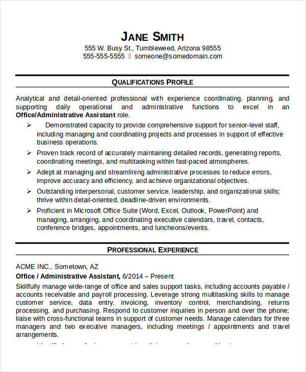 administrative assistant resume template microsoft word