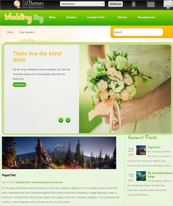 free wedding day wordpress website theme
