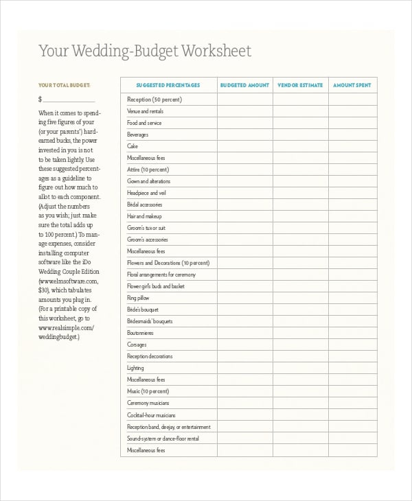 wedding budget spreadsheet template