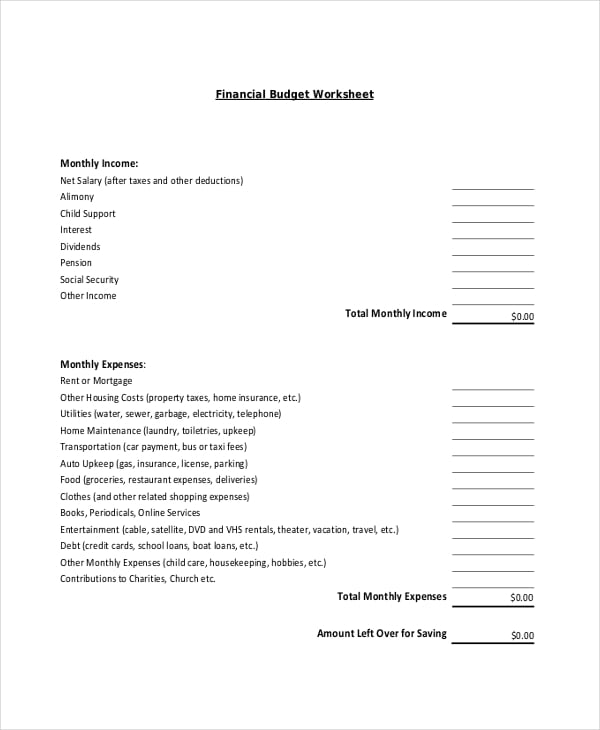 financial budget spreadsheet template