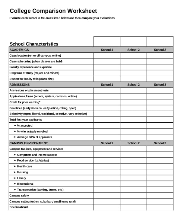 comparison spreadsheet template