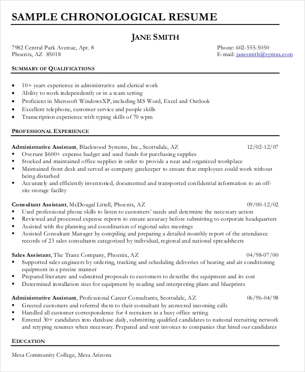 legal-administrative-assistant-chronological-resume
