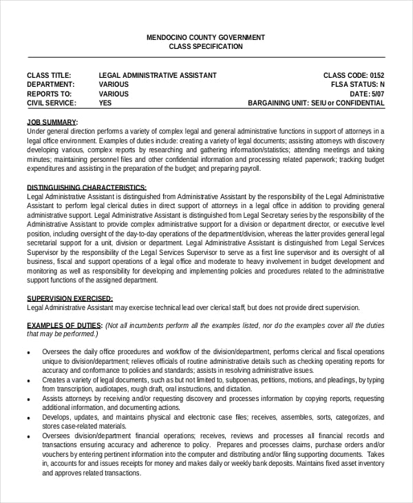 legal administrative assistant resume  u2013 7  free pdf