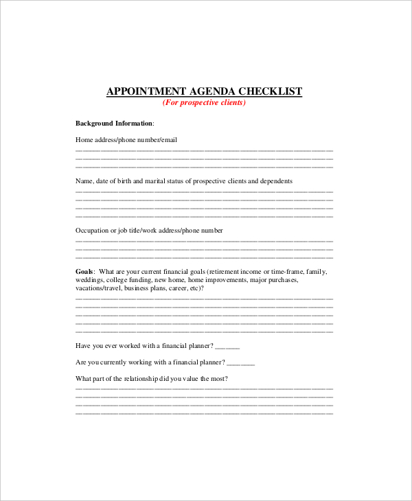 financial advisor client meeting agenda template