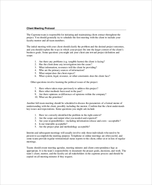 client meeting protocol agenda sample template