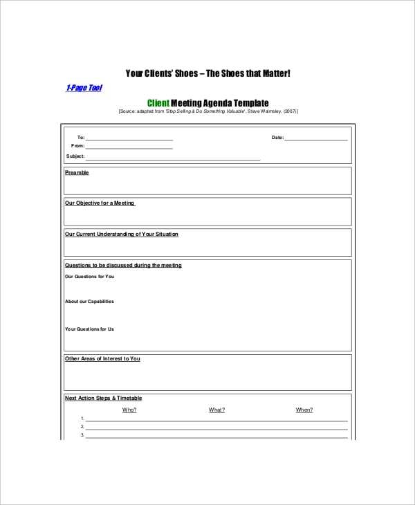 example product client meeting agenda template