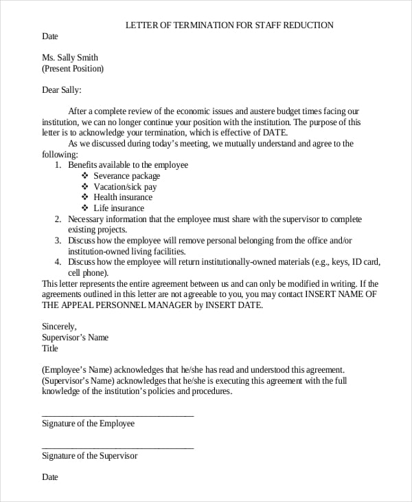 staff reduction termination letter