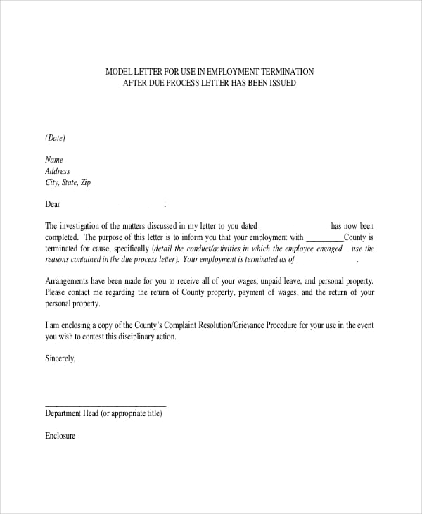 job termination letter