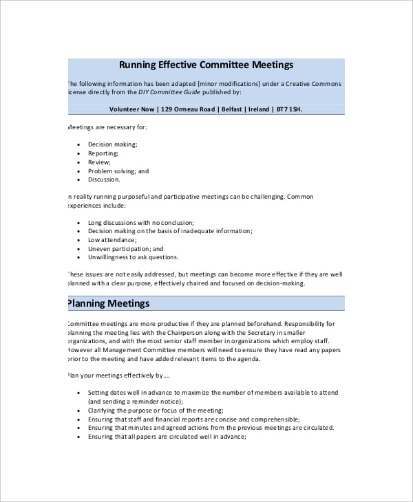 sample running effective committee meeting agenda