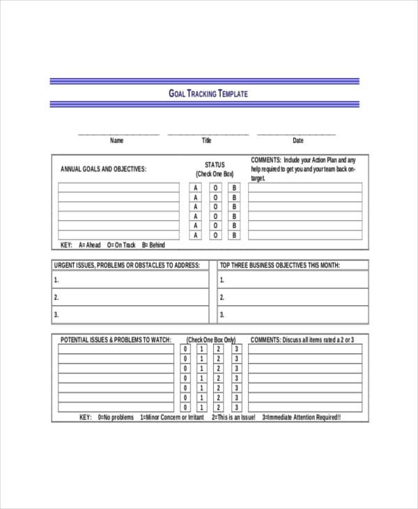 goal tracking template