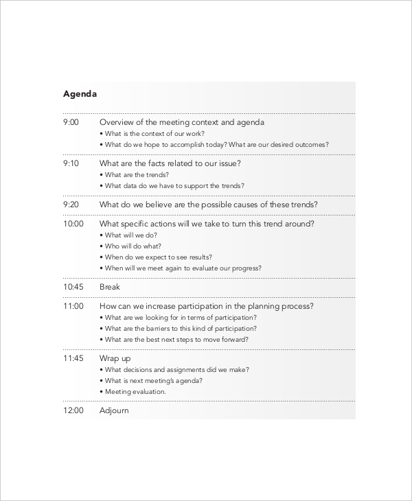 designing effective meeting agenda sample