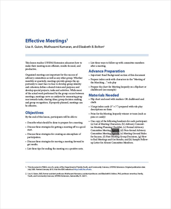 sample effective meeting agenda template for formal and informal meeting