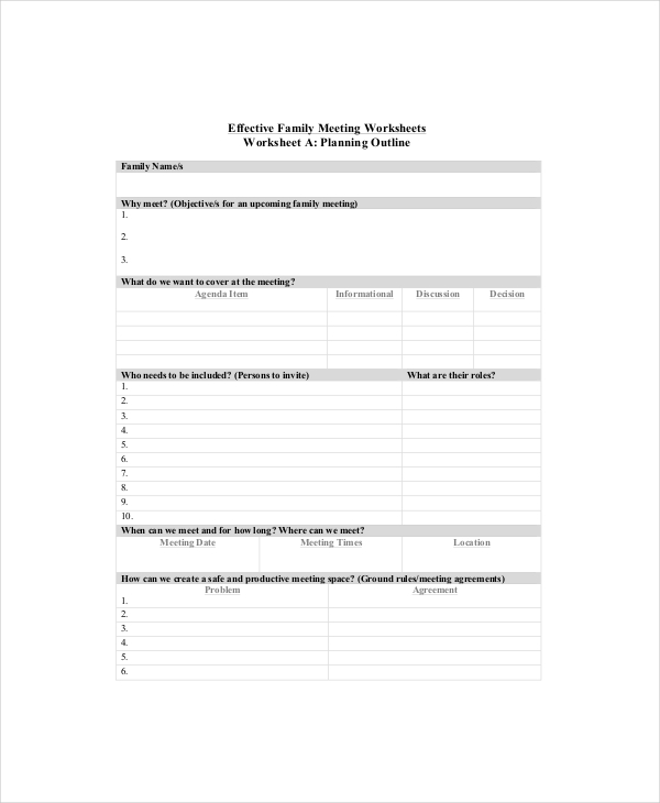 Family Meeting Agenda Template Latter