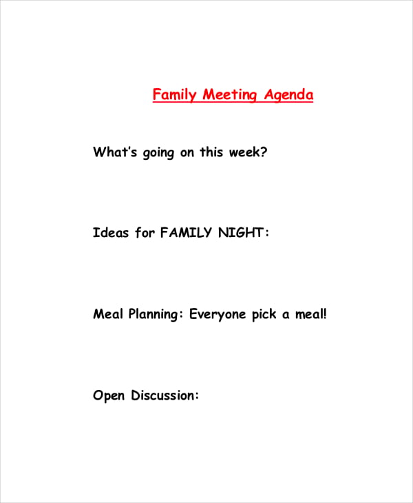 family meeting agenda sample