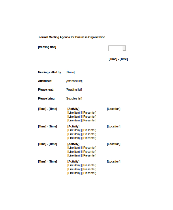 formal agenda template for a meeting