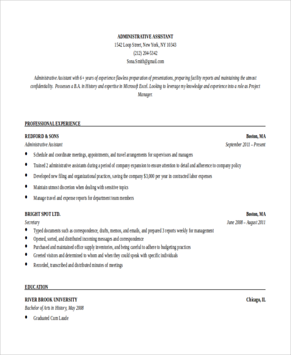 Free example of administrative assistant resume