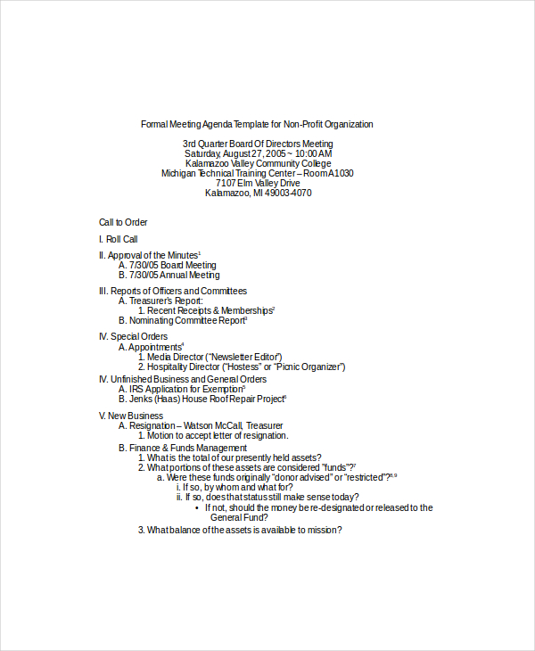 9 Formal Meeting Agenda Templates PDF DOC